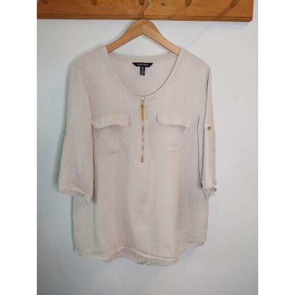 Ellen Tracy Size L Cream Linen Blend Zip Front Tunic Gold Hardware - Picture 1 of 9